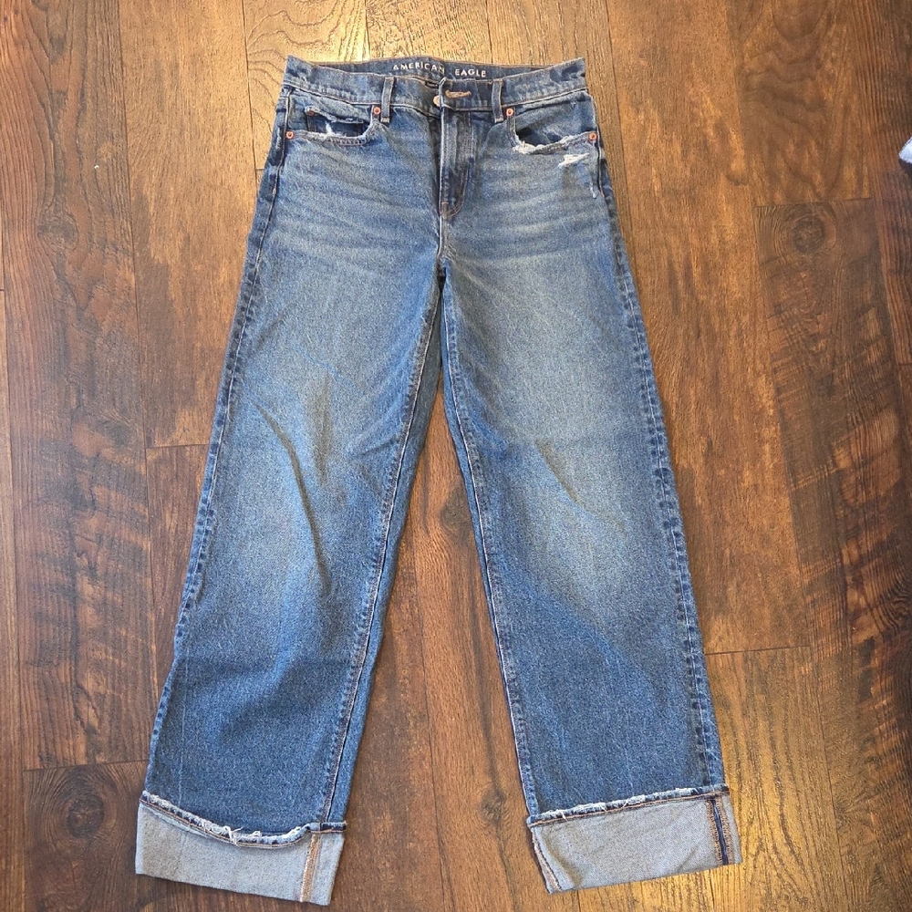 American Eagle Outfitters Medium Blue Cuffed Boyfriend Jeans